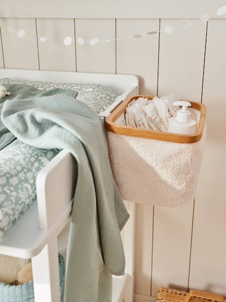 Vertbaudet - Panier de rangement en sherpa pour table à langer blanc