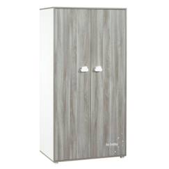 -Armoire bébé Smile ours - Chêne silex - Blanche - 2 portes - 168x85x57cm - Babyprice