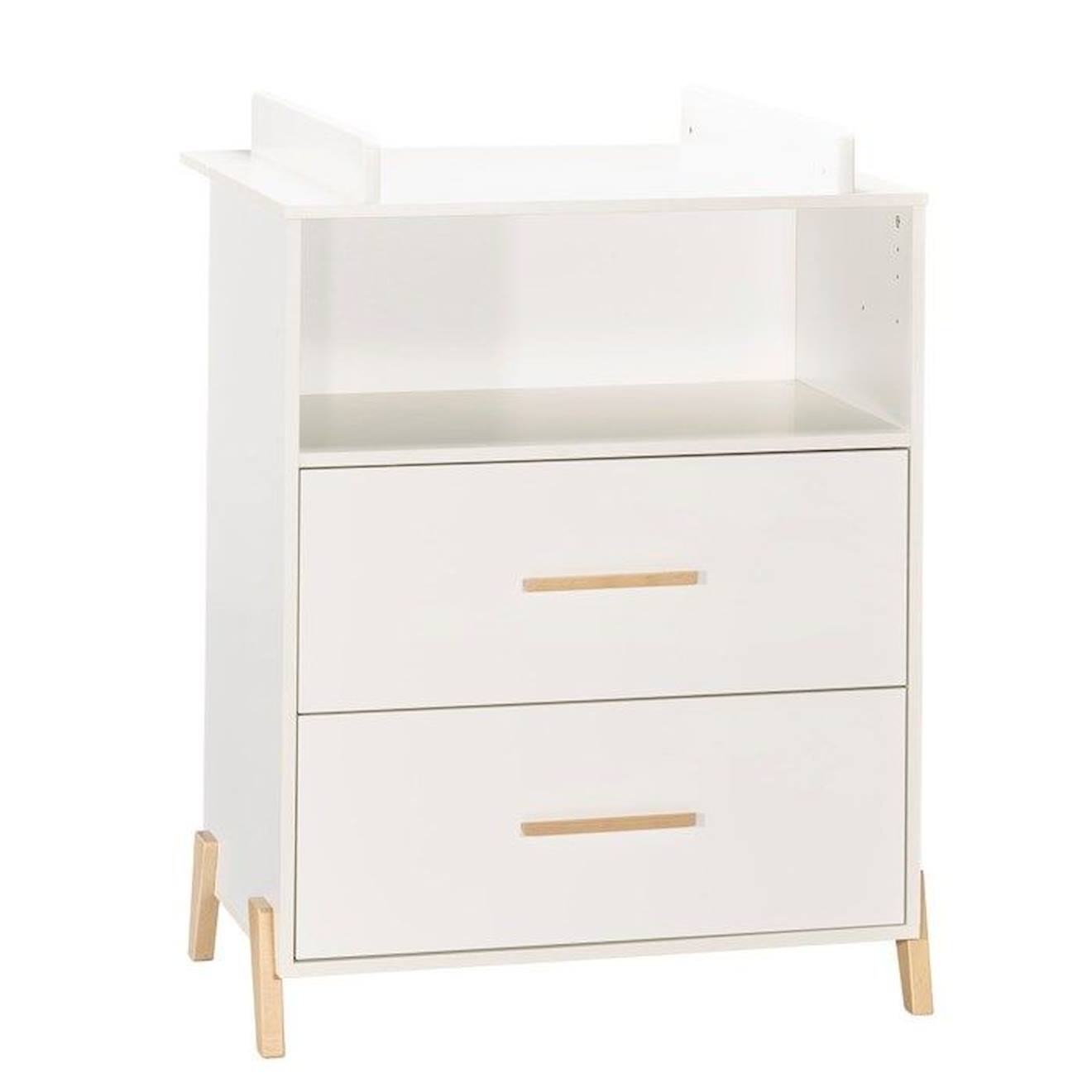 Baby Price - Commode À Langer - Babyprice - Joy Naturel - 2 Tiroirs - 1 Niche - Blanc - Sur Pieds En Bois Naturel Blanc