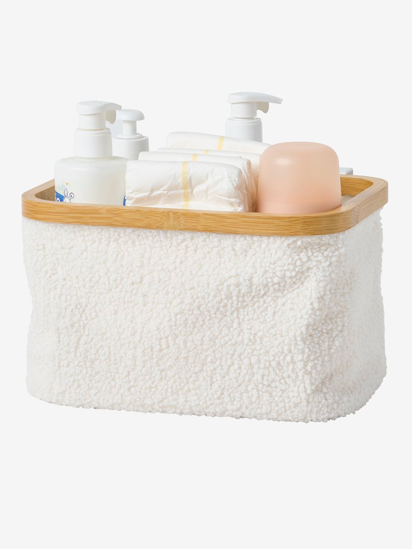 Panier de rangement en sherpa pour table à langer blanc (Vertbaudet) - Image 1