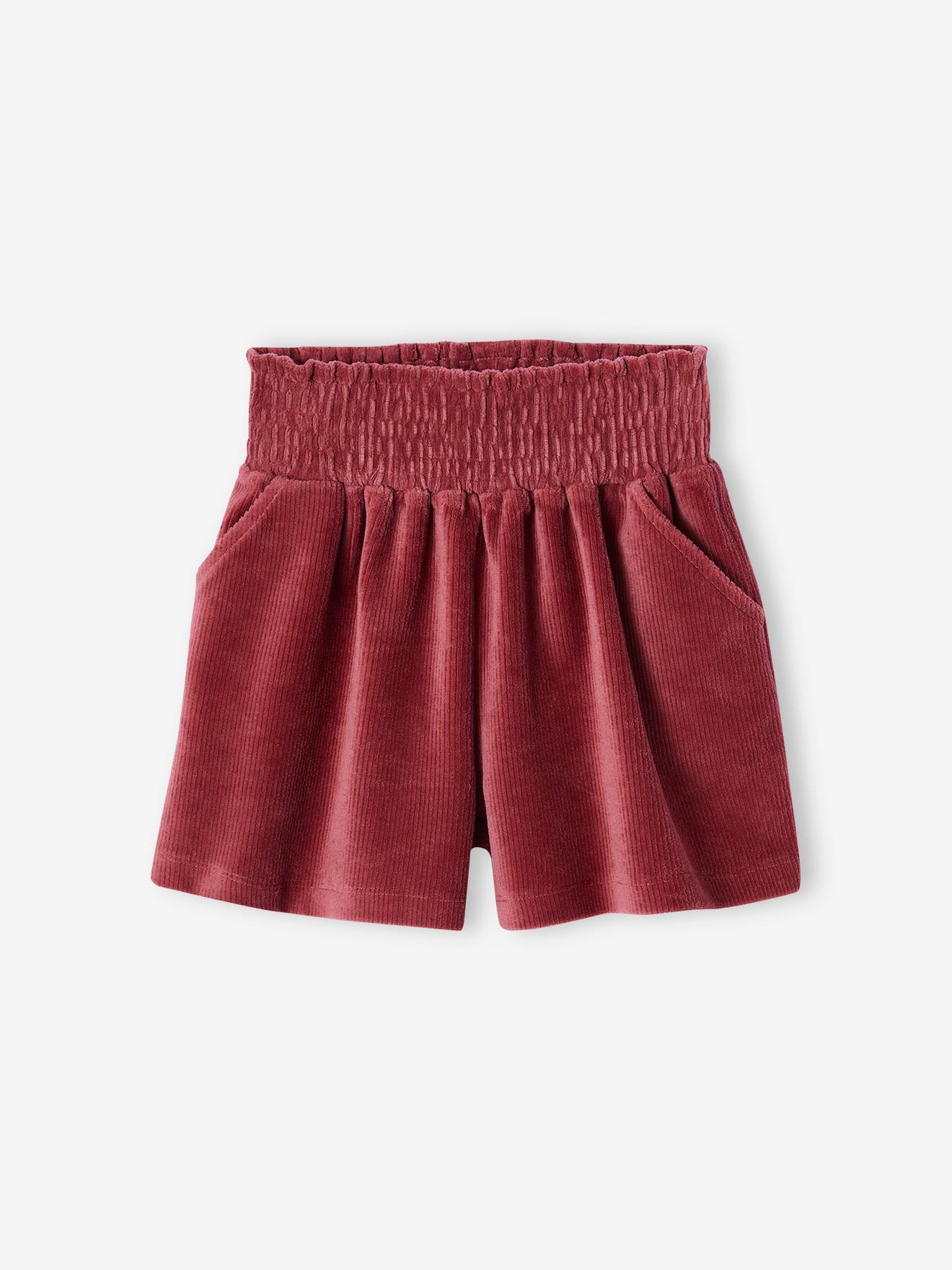 Short smocké en velours fille prune