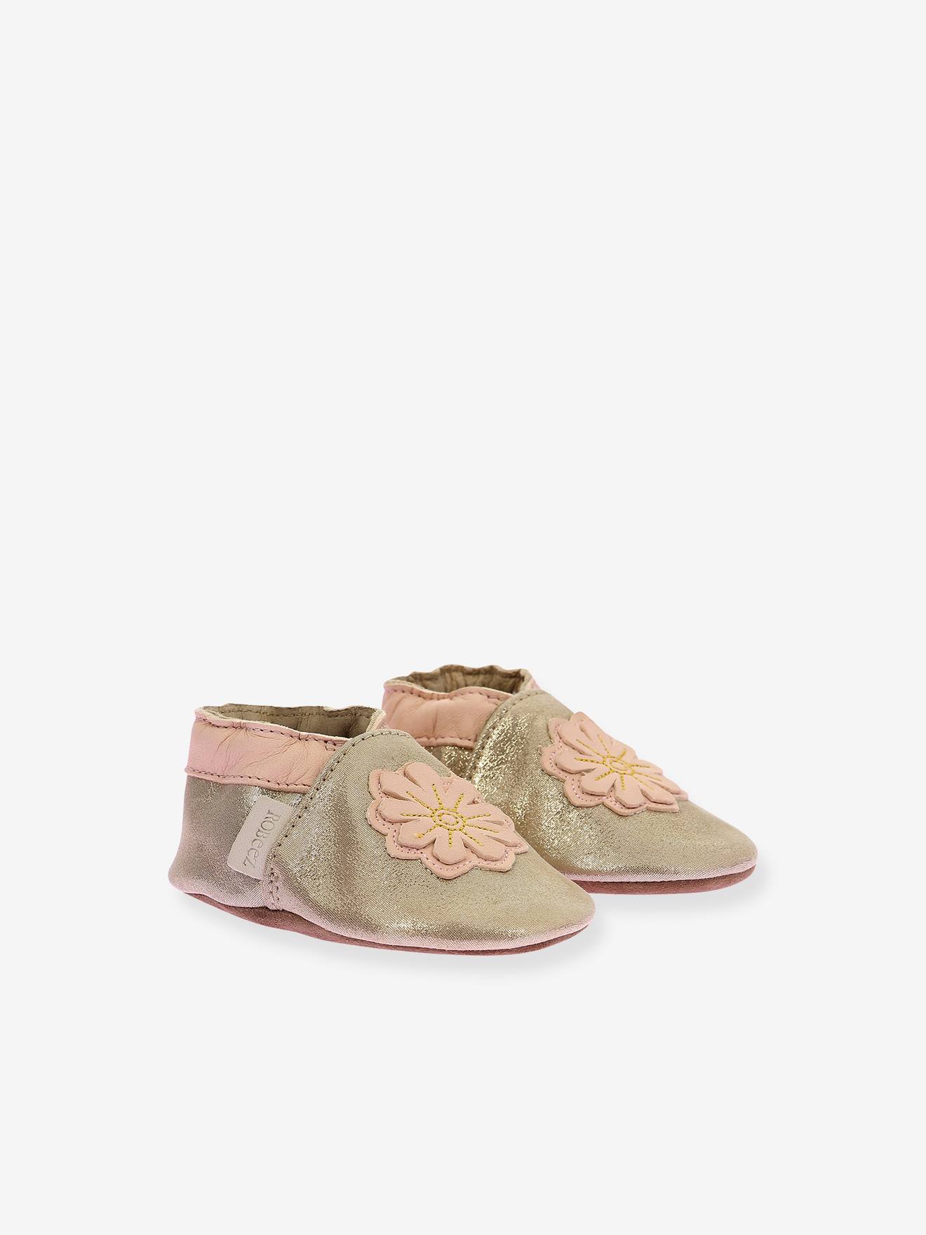Chaussons Cuir Souple Bébé Just A Flower 974500 - Robeez© Beige Doré