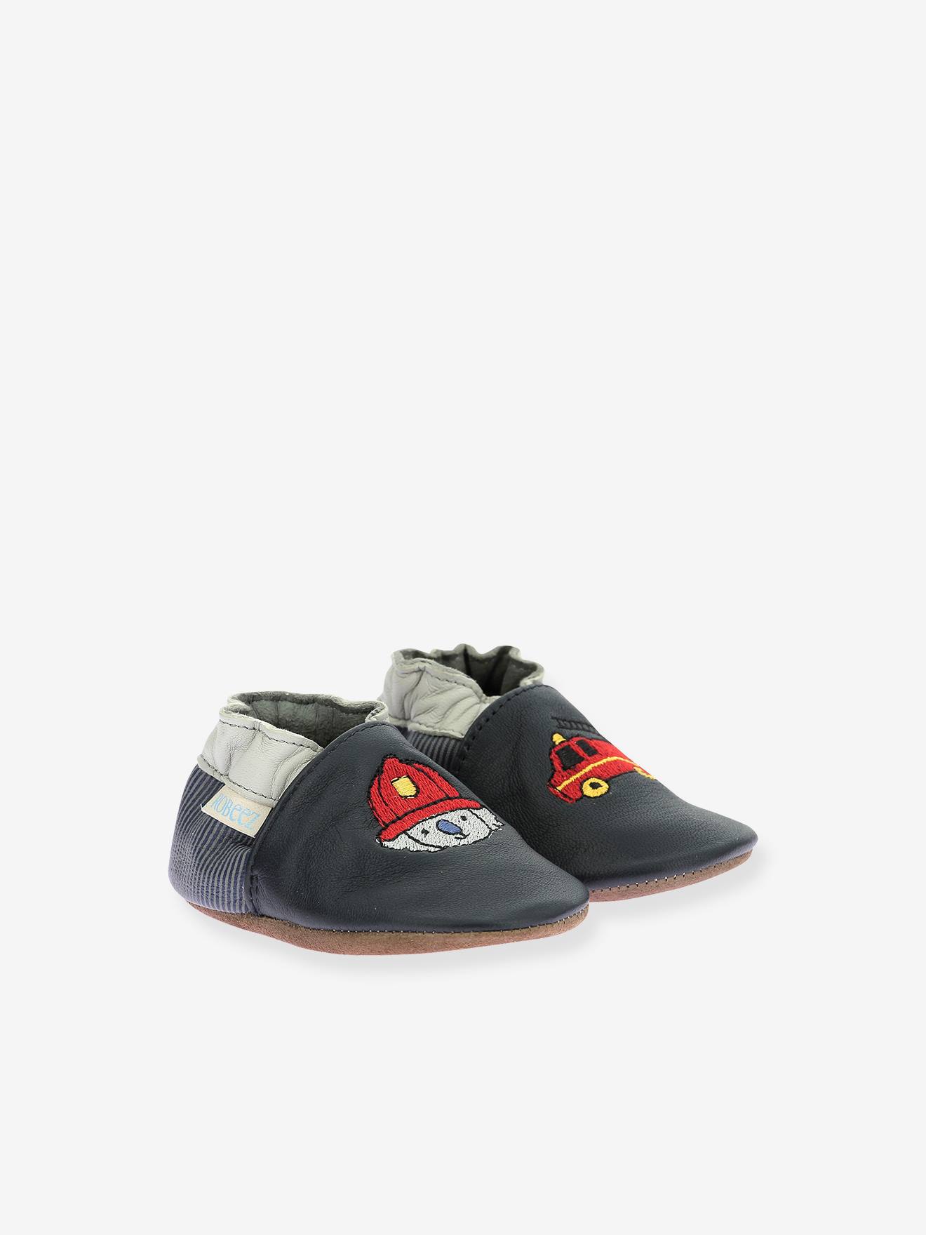 Chaussons Cuir Souple Bébé Badge Fire 974780 - Robeez© Marine