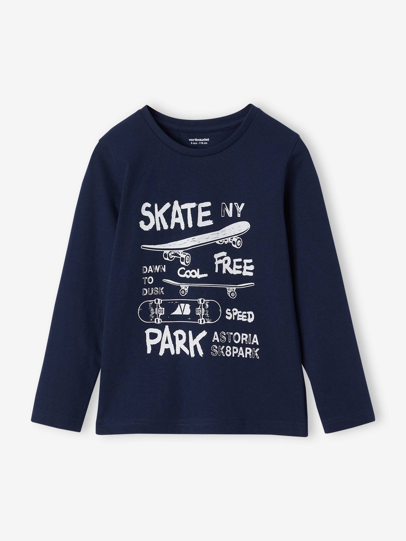 Tee-shirt imprimé garçon manches longues bleu nuit
