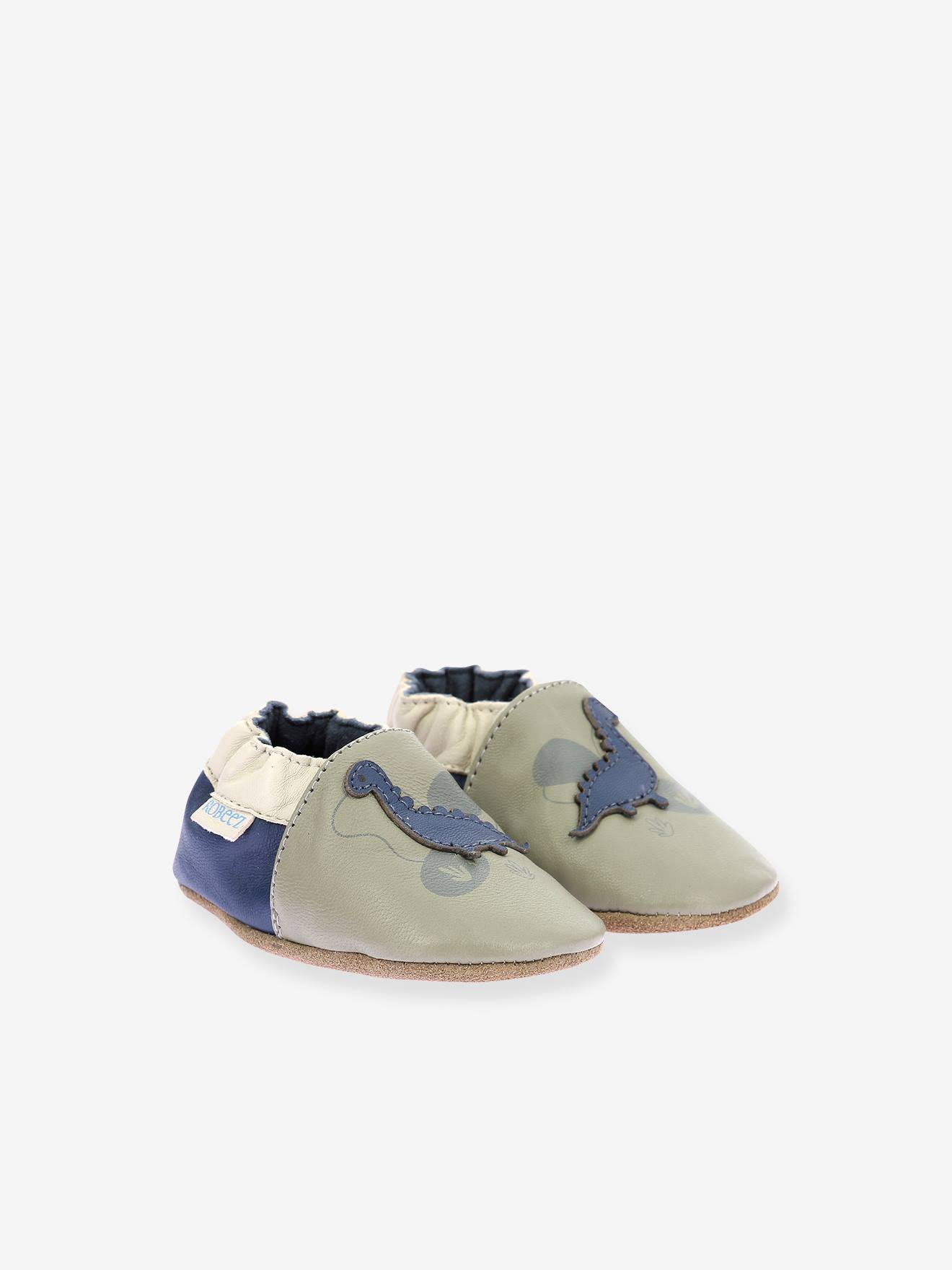 Chaussons cuir souple bébé Dino Time 974960 - ROBEEZ© bleu