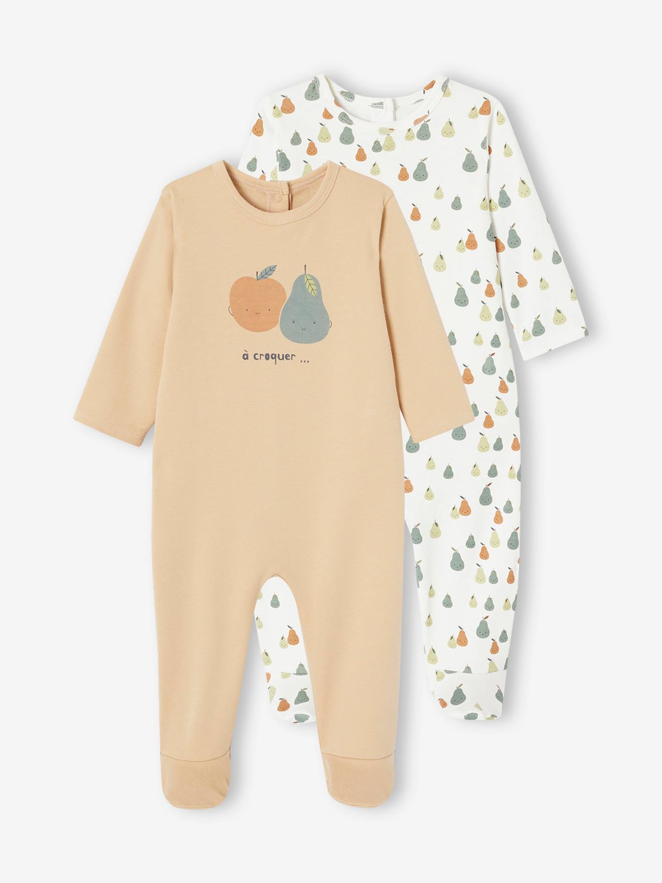 Lot 2 dors-biens fruits en interlock bébé garçon beige