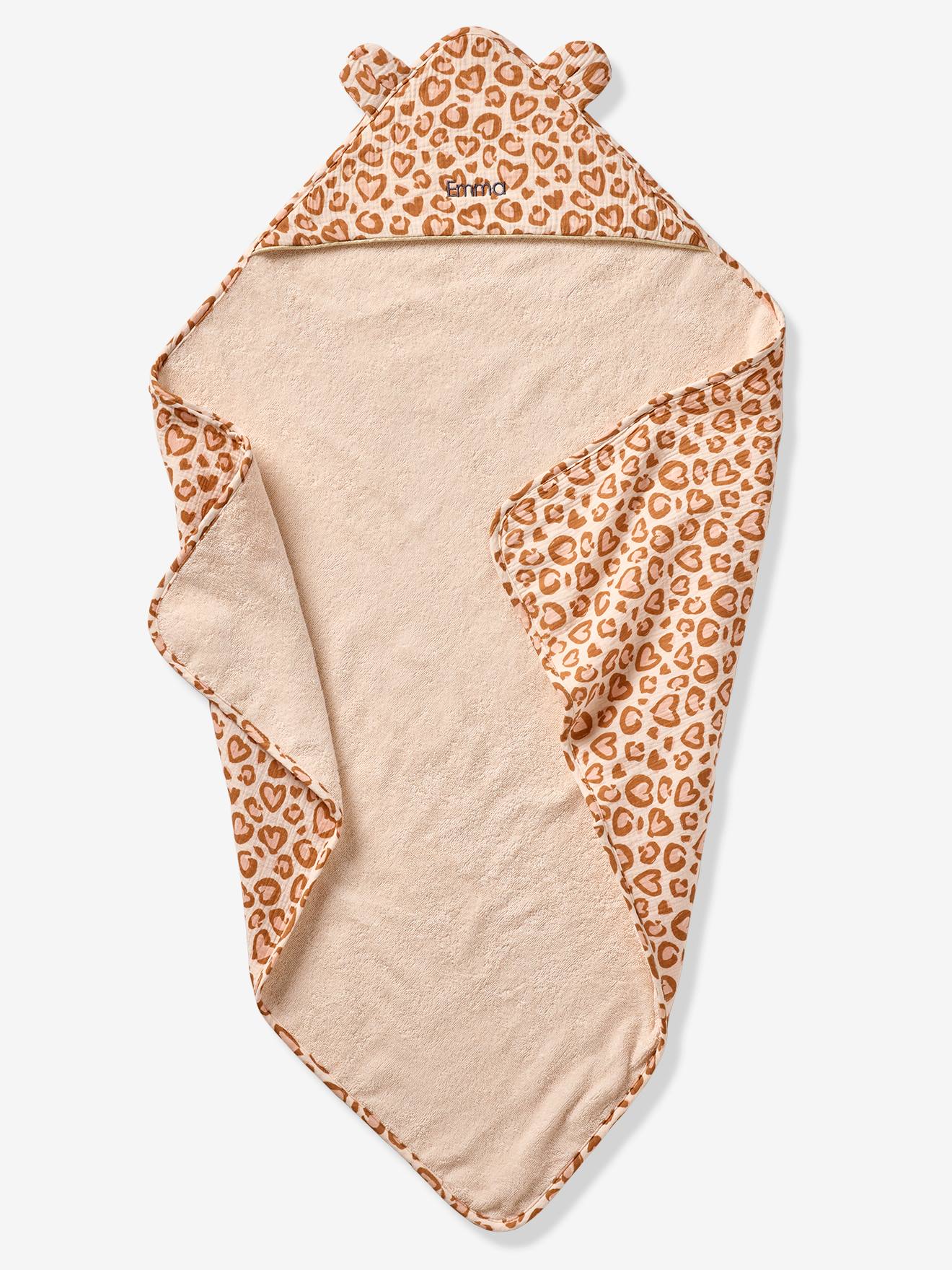 Cape de bain gaze de coton personnalisable LOVELY LÉO noisette (Vertbaudet) - Image 2