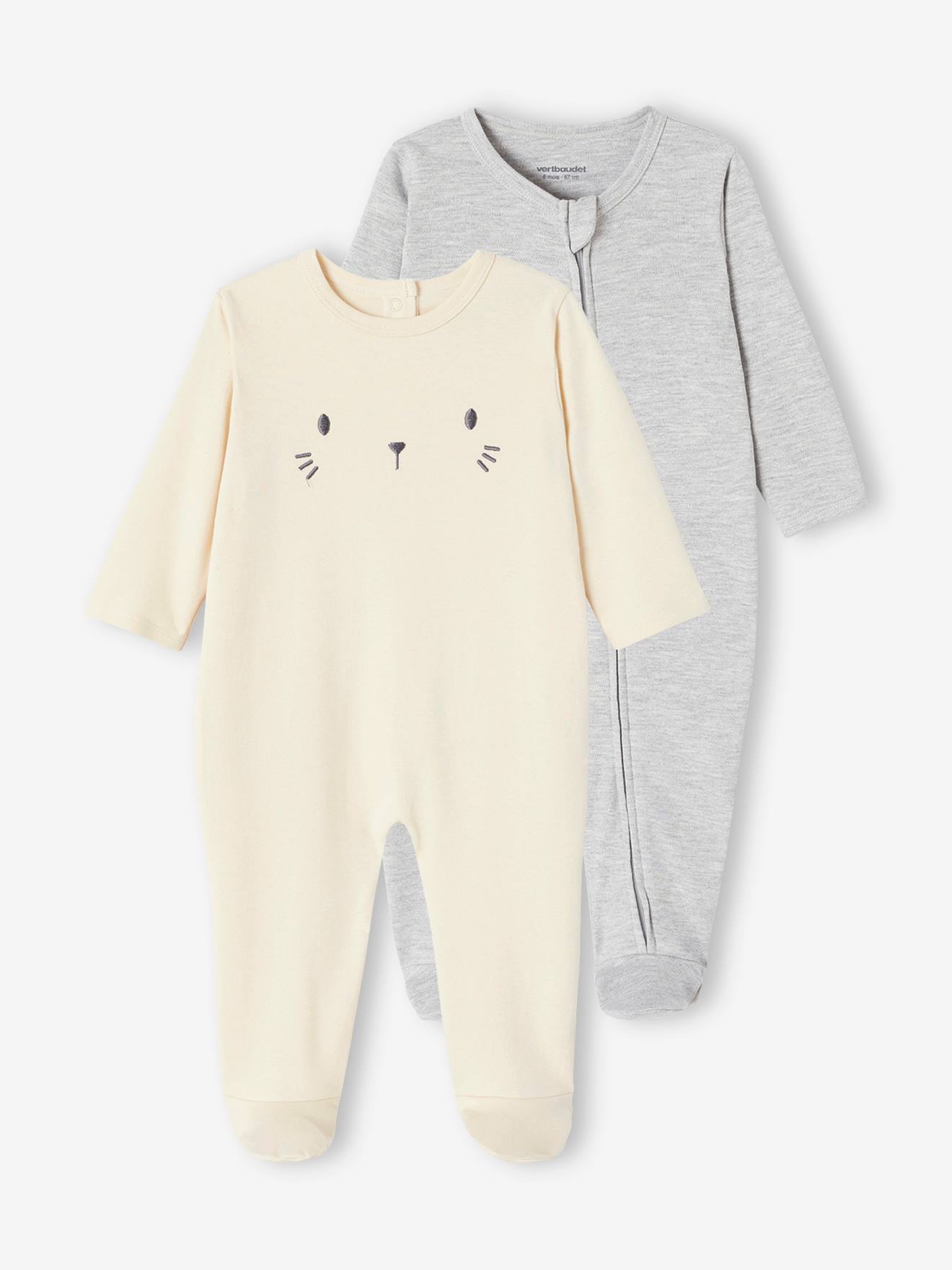 Lot de 2 pyjamas bébé mixtes interlock ouverture zippée gris chiné