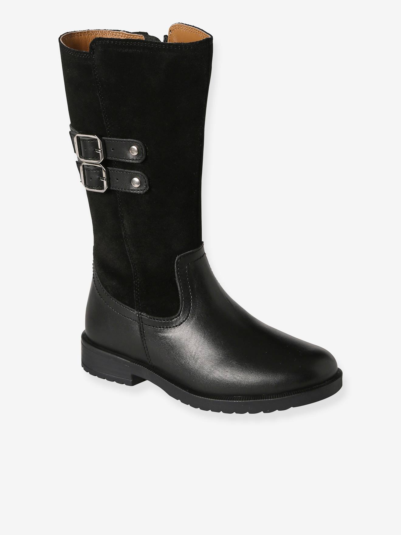 Bottes cavalières zippées cuir fille noir
