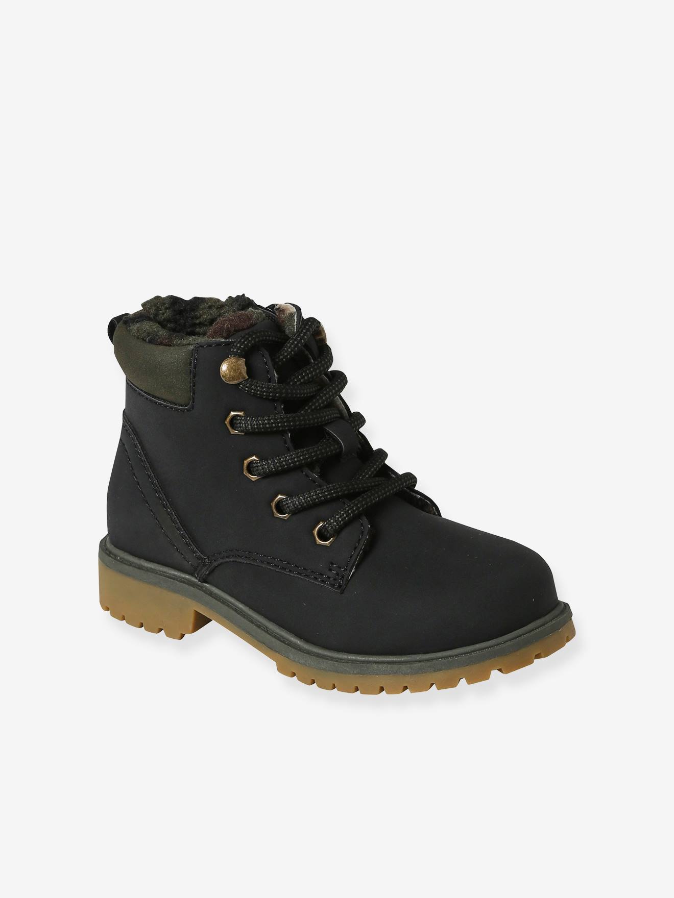 Boots crantées lacées et zippées cuir noir