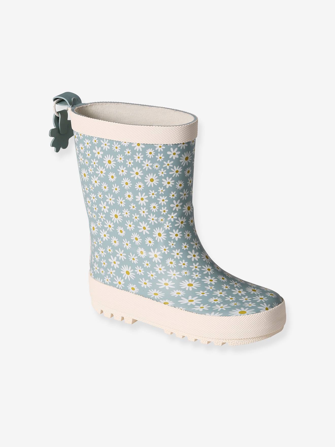 Bottes pluie fille caoutchouc bleu imprimé