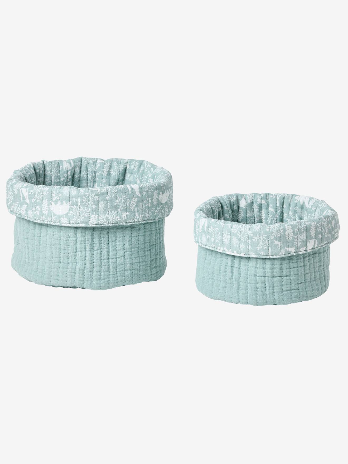 Lot de 2 petits paniers de rangement réversibles DANS LES BOIS vert sauge (Vertbaudet) - Image 2
