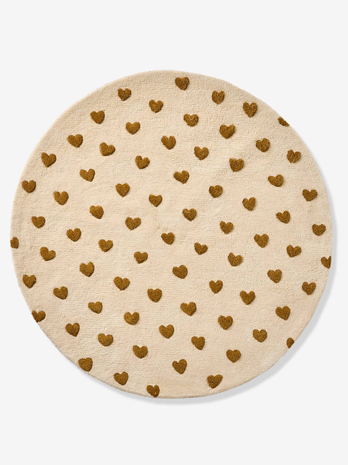 Tapis rond Cœur beige imprimé