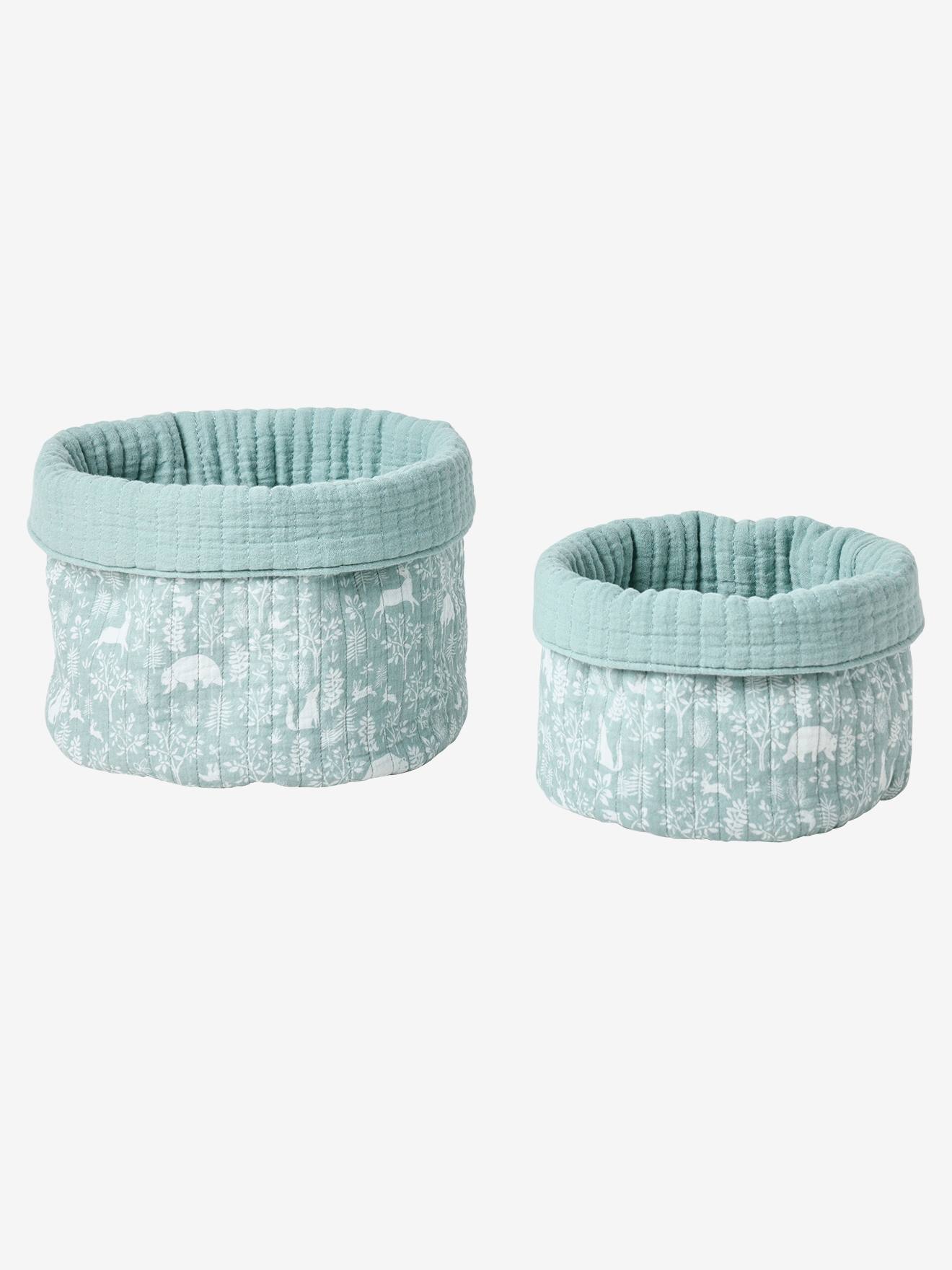 Lot de 2 petits paniers de rangement réversibles DANS LES BOIS vert sauge (Vertbaudet) - Image 1