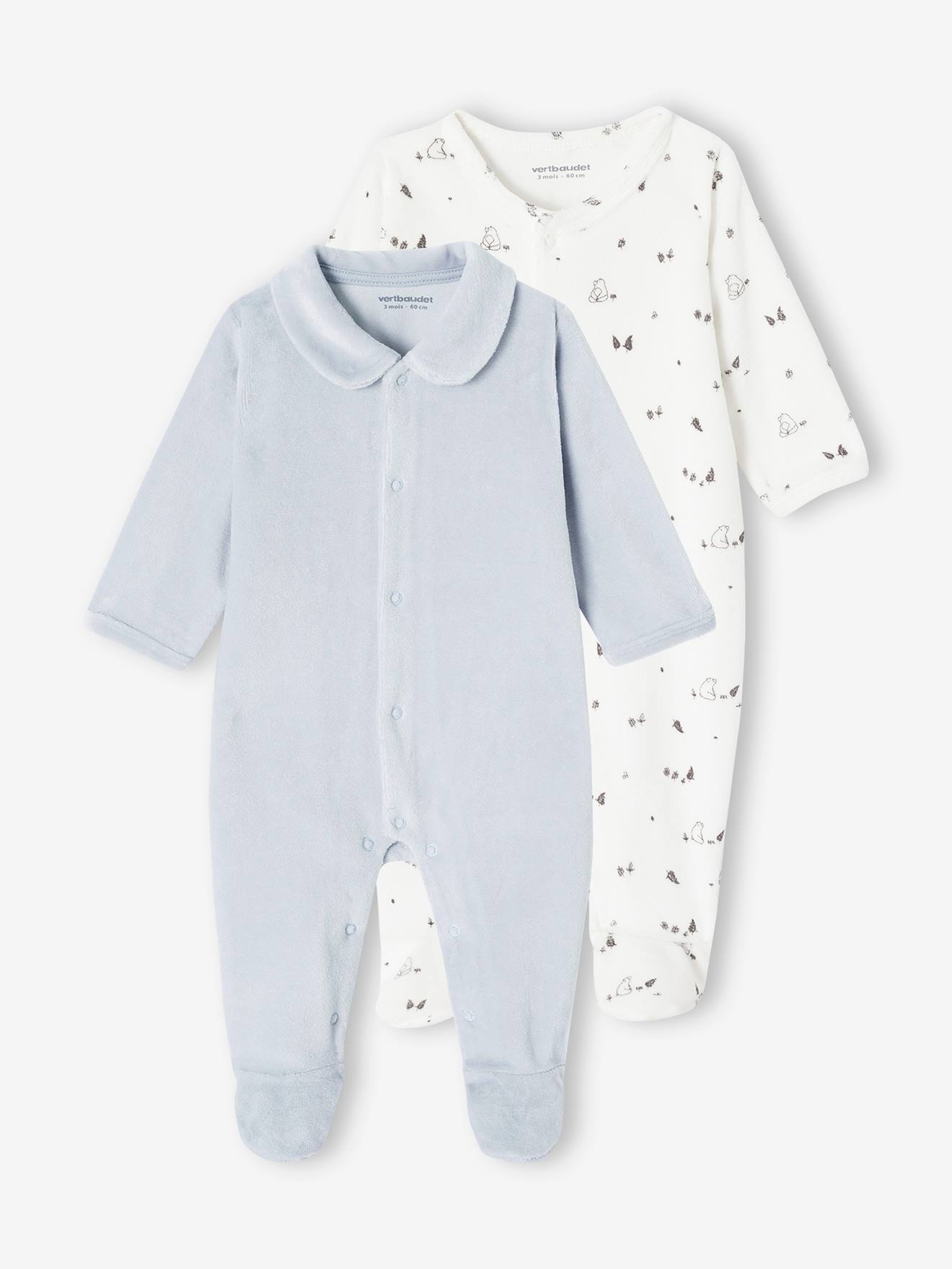 Lot 2 dors-bien velours ouverture naissance bébé bleu pâle