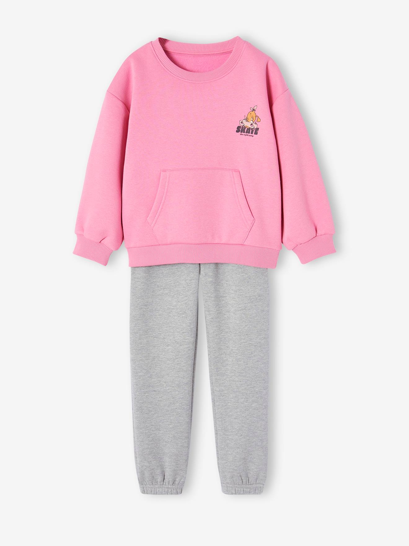 Ensemble sport sweat + jogging en molleton fille rose bonbon