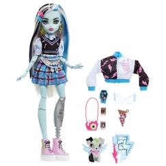 Jouet-Poupons et poupées-Poupons et accessoires-Monster High-Frankie Stein-Poupée avec animal, cheveux noirs et bleus HHK53