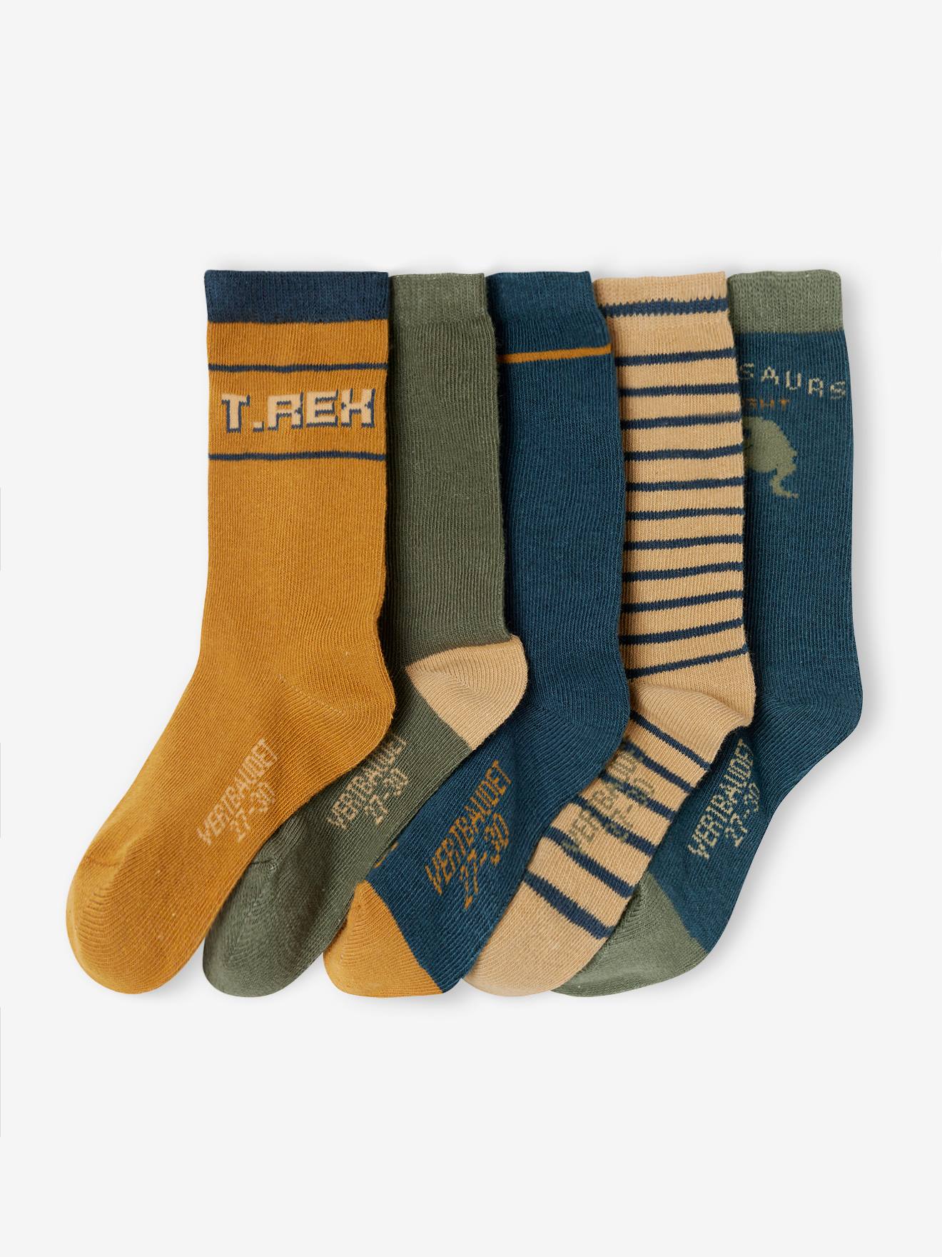 Lot de 5 paires de chaussettes dino garçon beige