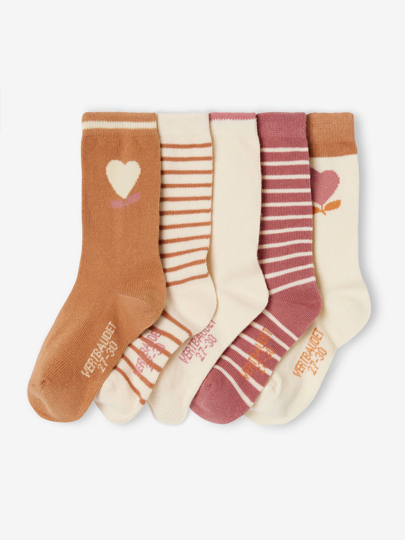 Lot 5 paires de chaussettes coeur fille beige