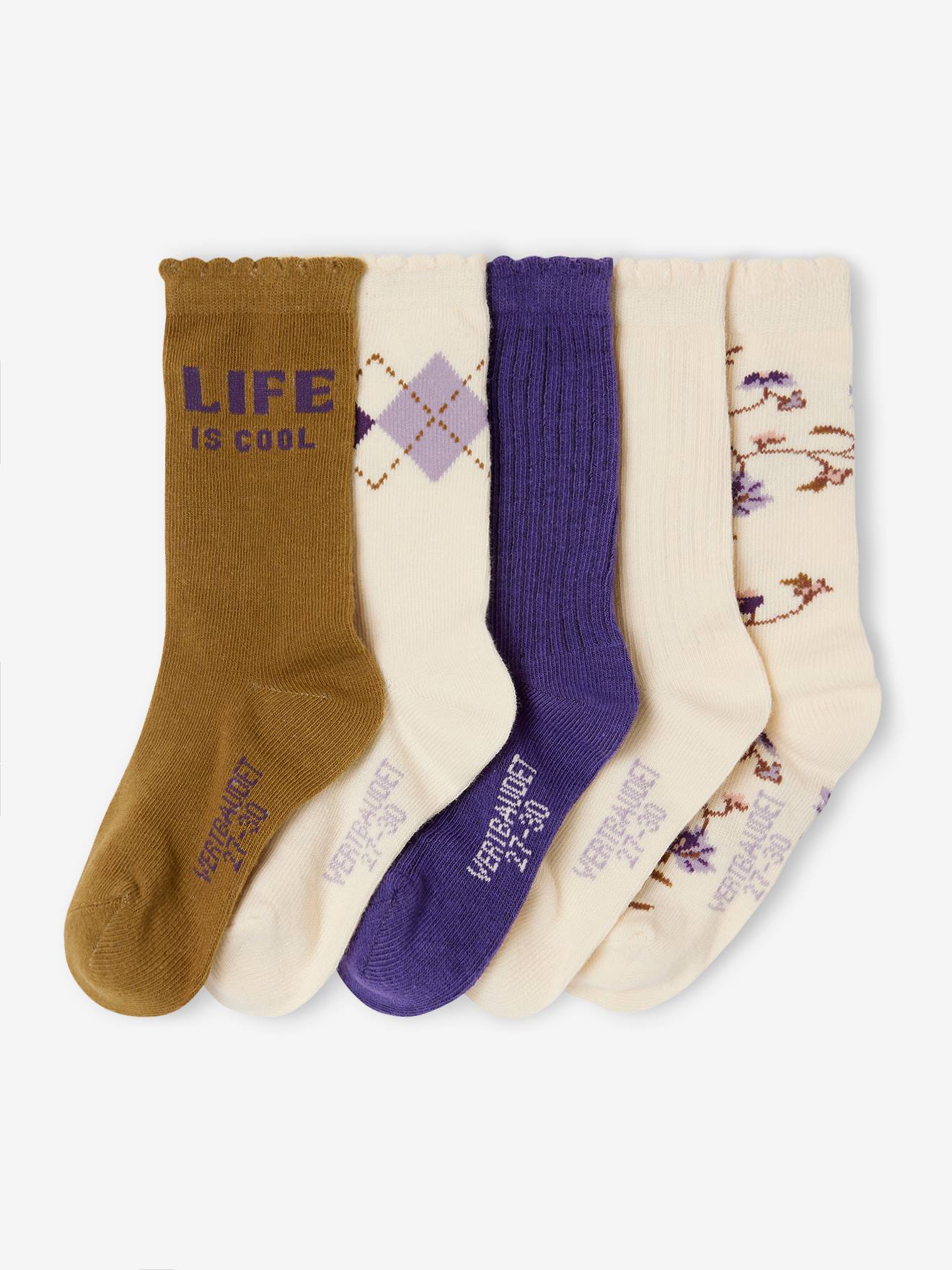 Lot 5 paires de chaussettes colorées Fille écru