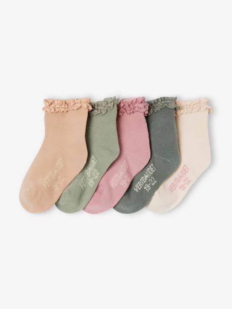 Vertbaudet - Lot de 5 paires de mi-chaussettes dentelle bébé argile
