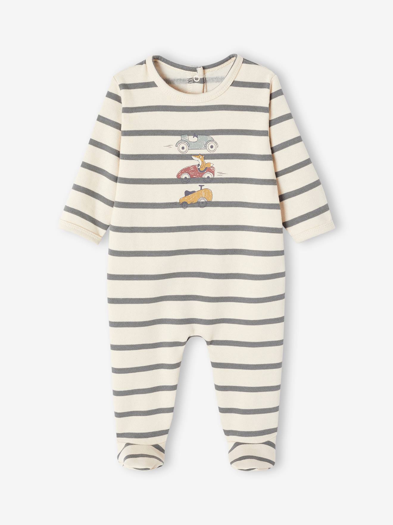 Dors-bien rayé motif voitures bébé garçon écru