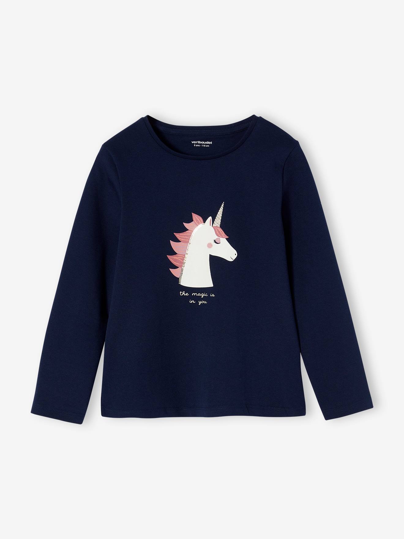 Tee-shirt fantaisie fille manches longues marine