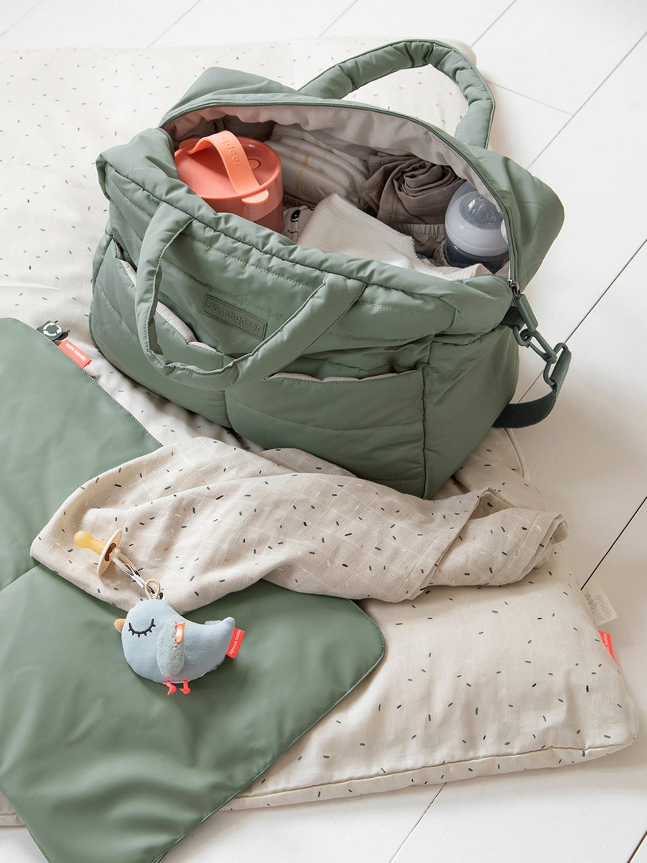 Sac à langer matelassé vert