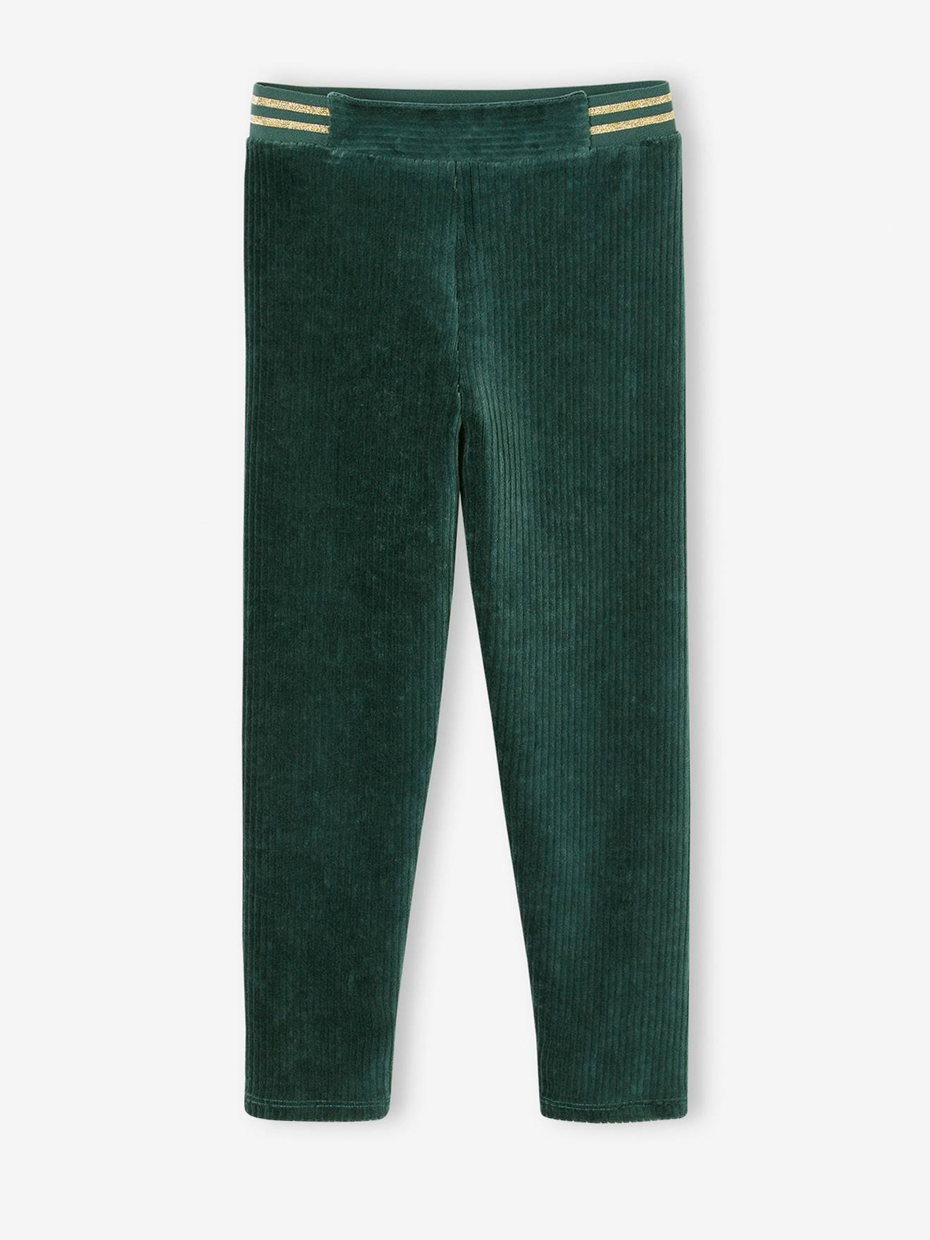 Legging fille velours vert émeraude