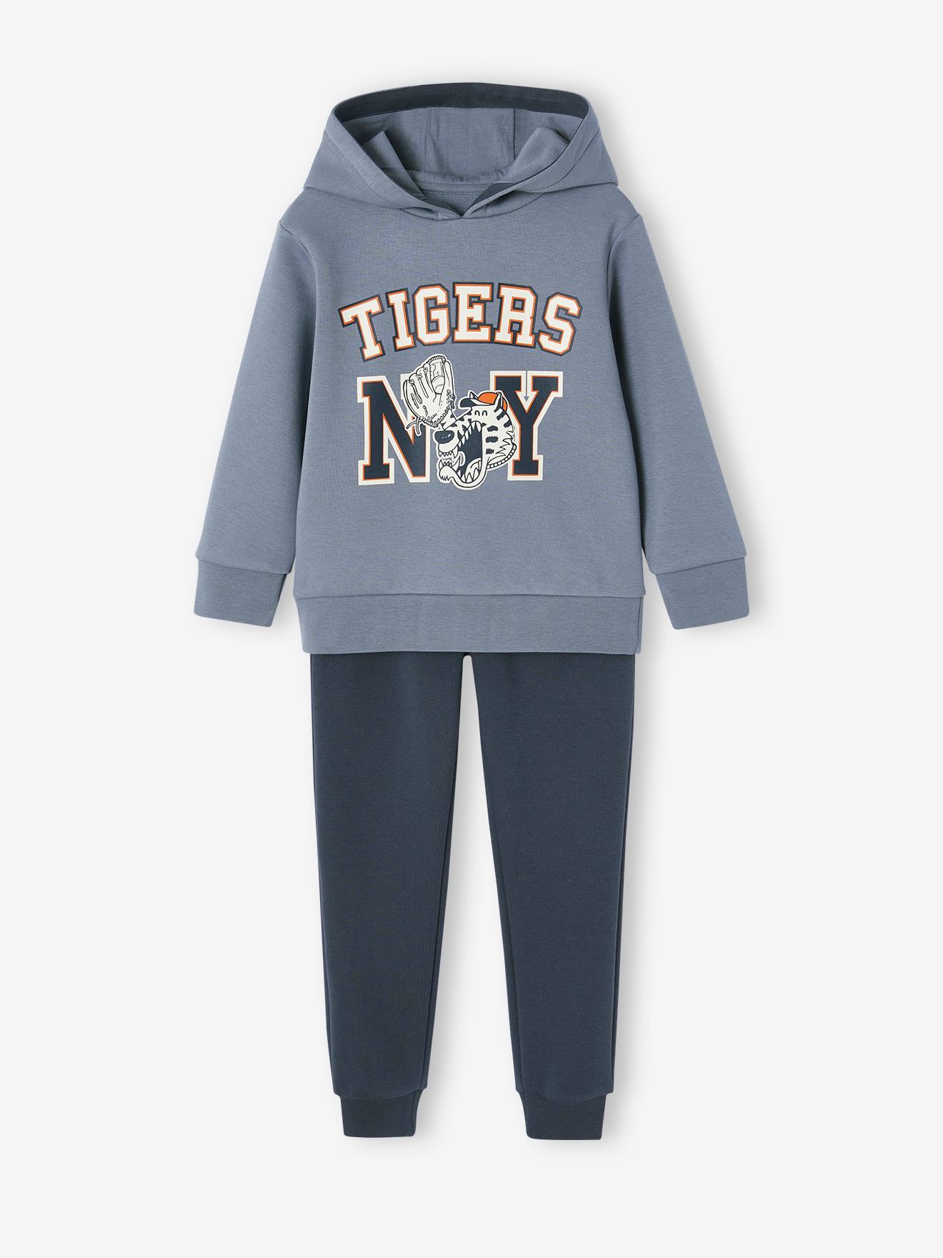 Ensemble sport garçon sweat à capuche et jogging bleu grisé