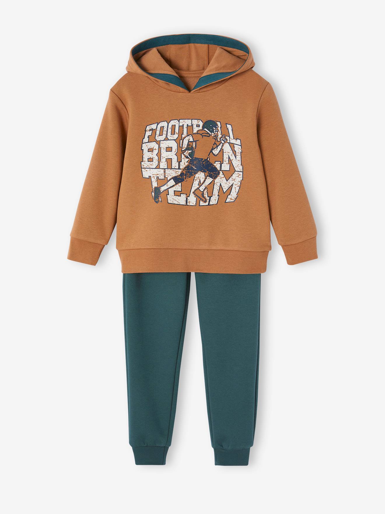 Ensemble sport garçon sweat à capuche et jogging noix de pécan