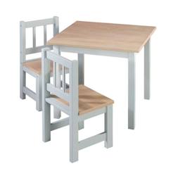 Chambre et rangement-Chambre-ROBA Ensemble Table + 2 Chaises Enfants Woody - Table de Jeu et d'Apprentissage - Résistants aux Rayures - Gris / Décor Bois