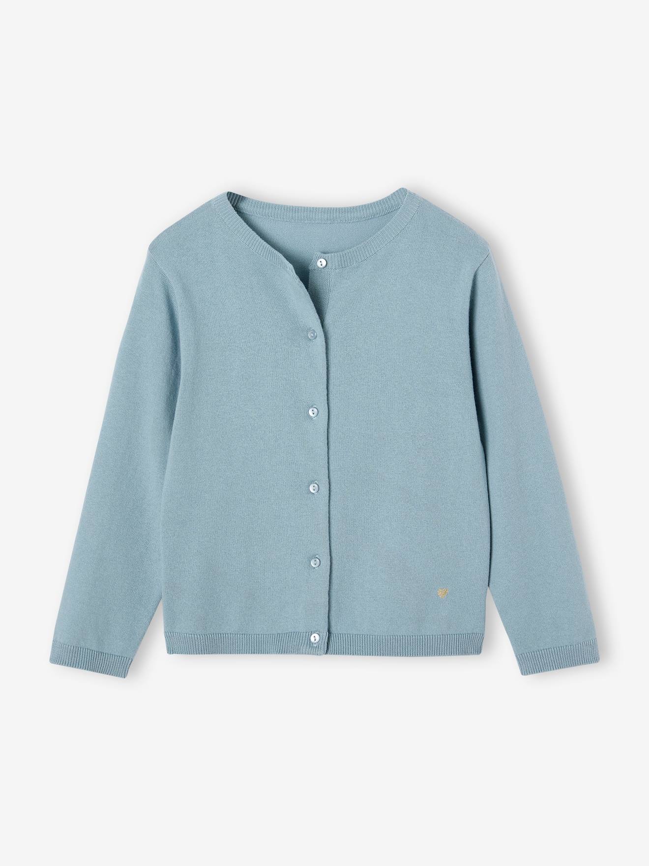 Gilet Basics fille en maille fine bleu ciel
