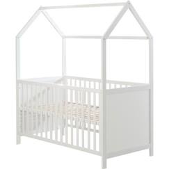 Chambre et rangement-ROBA Lit Cabane Bébé Évolutif 70x140 cm - Convertible en Lit Junior et en Banc - Hauteur Réglable - Bois Laqué Blanc