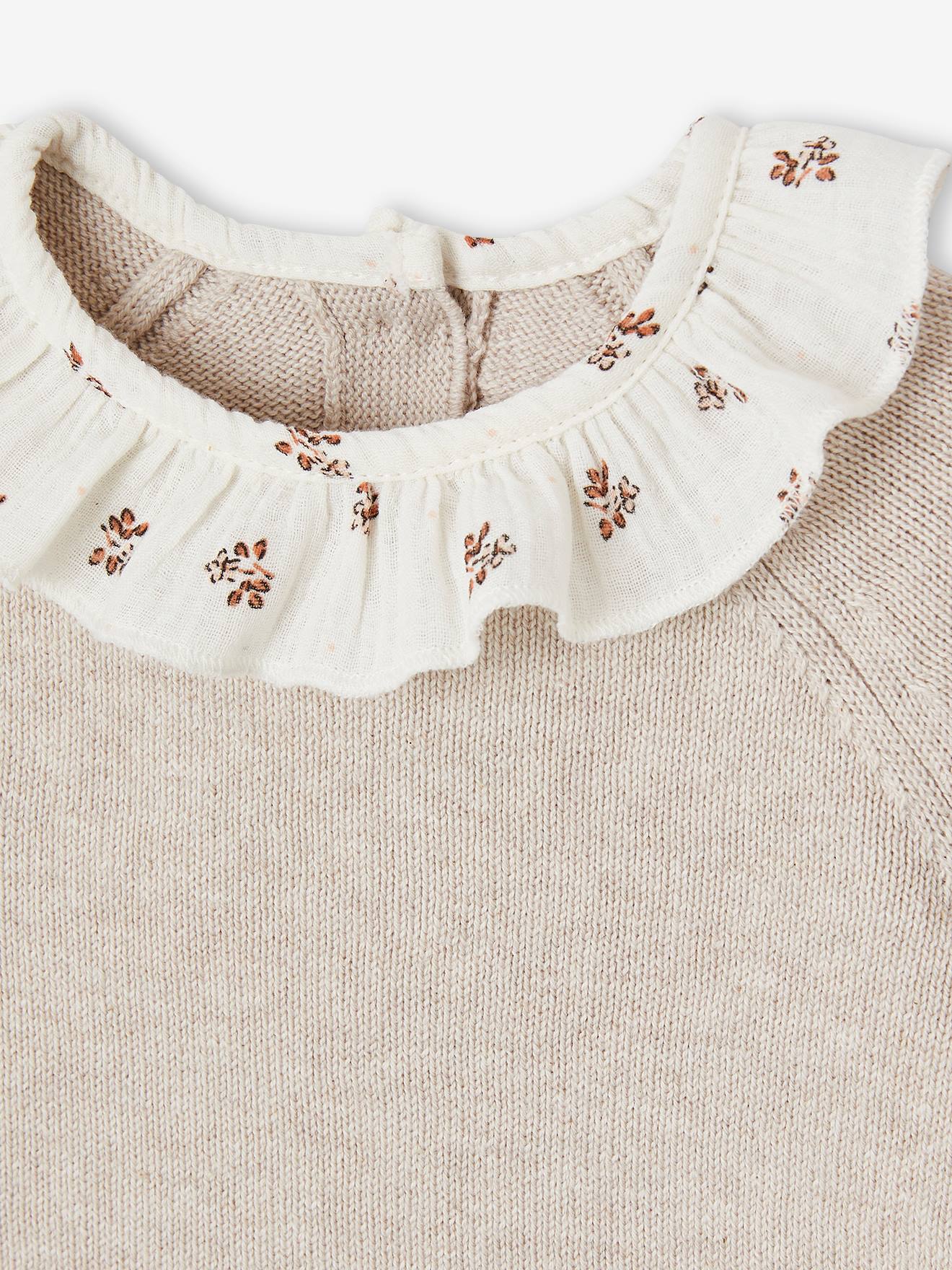 Pull bébé naissance à collerette fleurie beige chiné (Vertbaudet) - Image 2