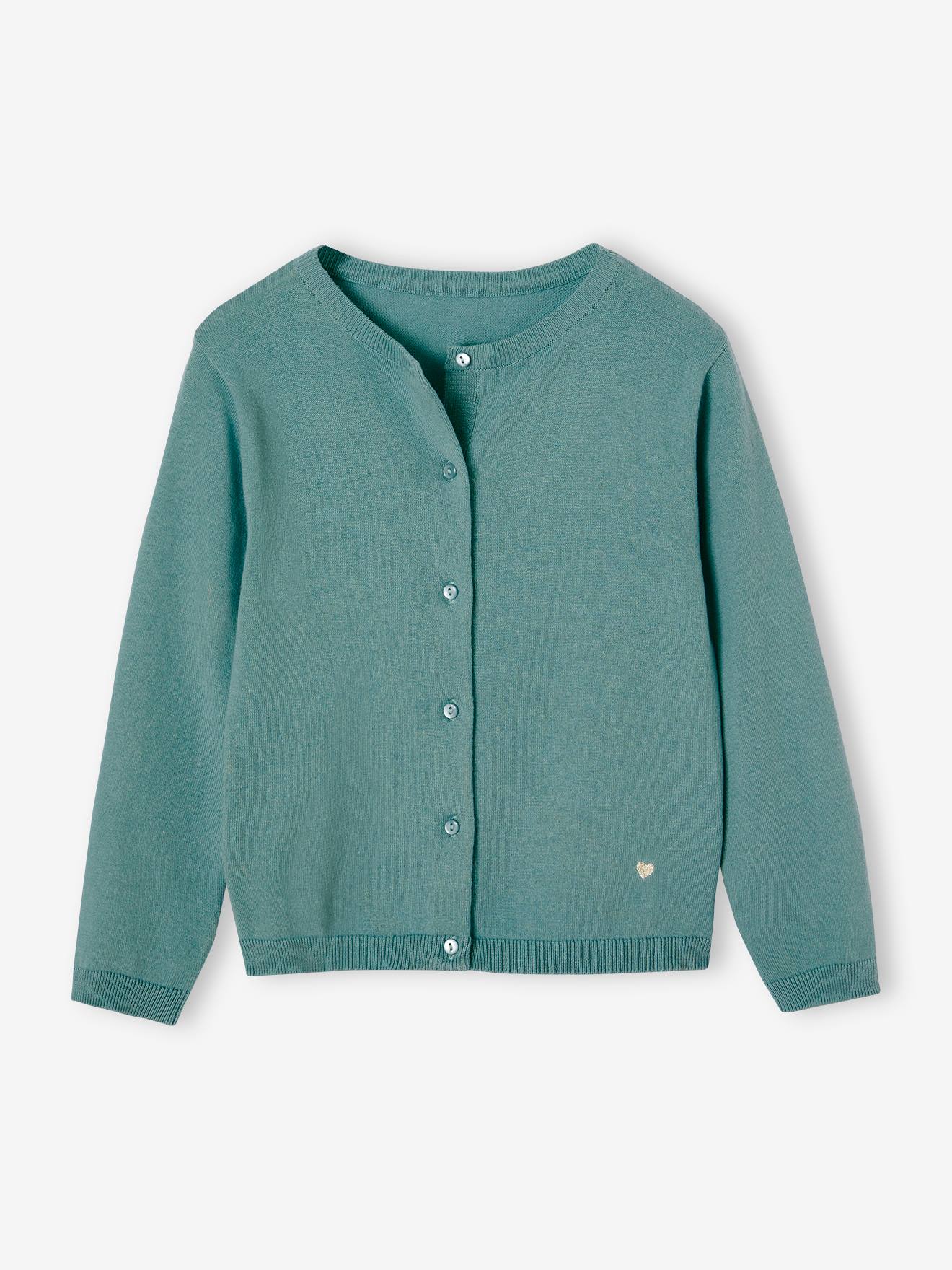 Gilet fille en maille fine vert émeraude