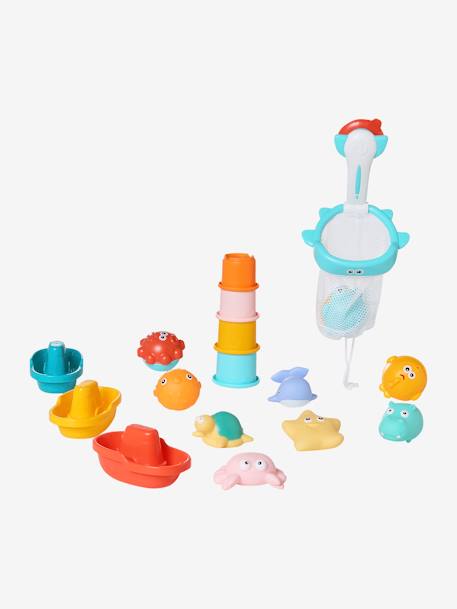 Vertbaudet - Lot de 16 jouets de bain avec panier multicolore