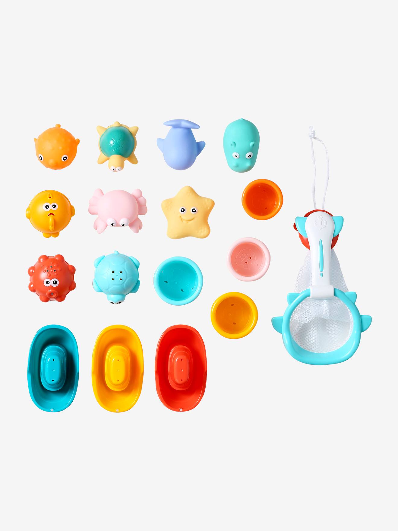 Lot de 16 jouets de bain avec panier multicolore (Vertbaudet) - Image 1