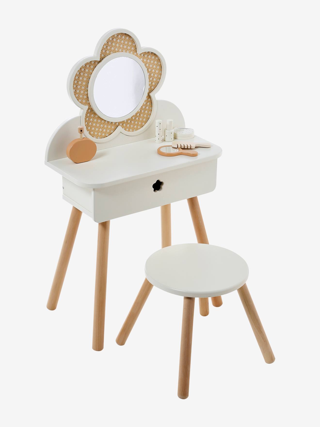 Coiffeuse cannage + accessoires en bois FSC® blanc