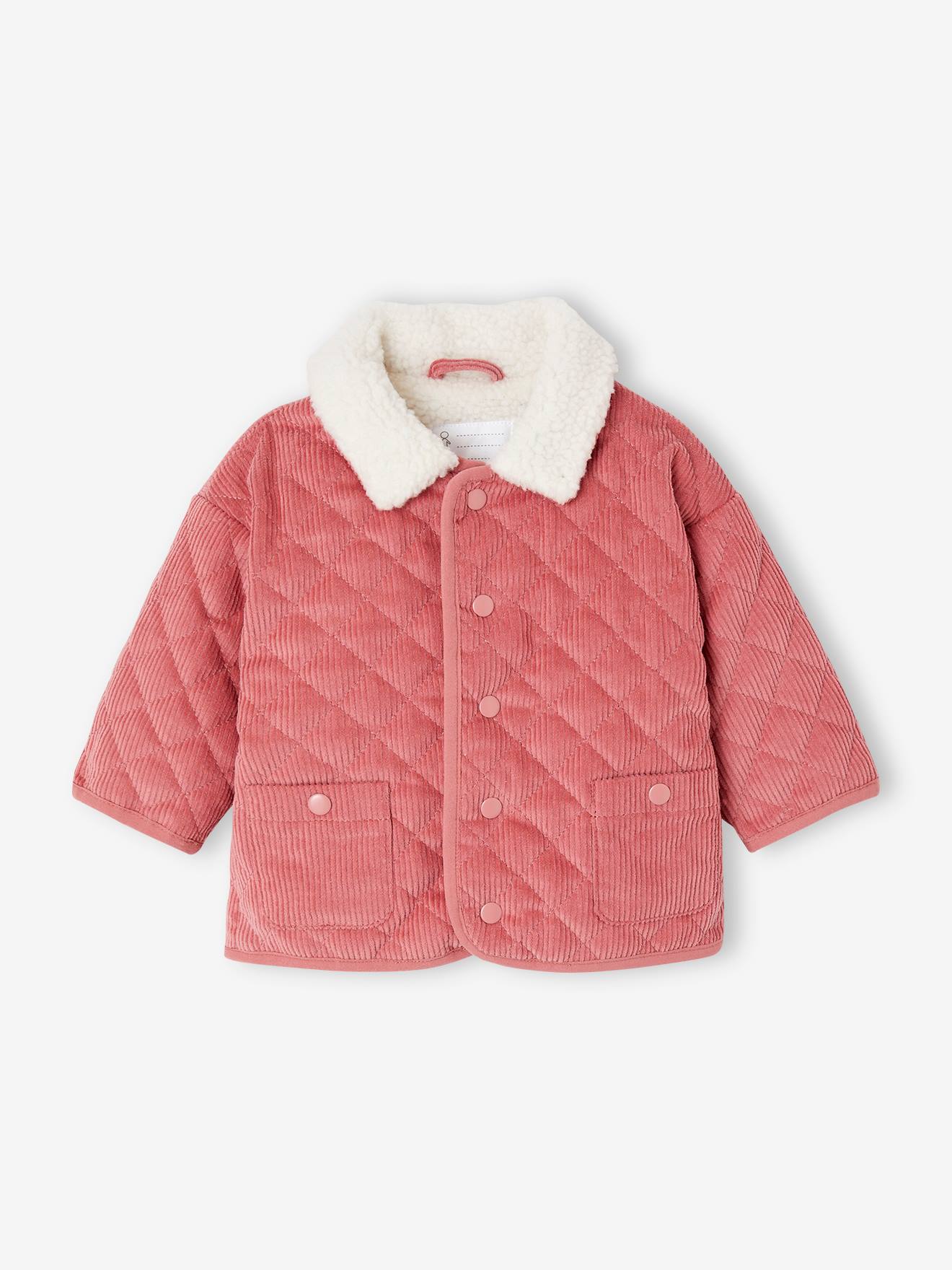 Veste velours matelassée bébé doublée sherpa bois de rose