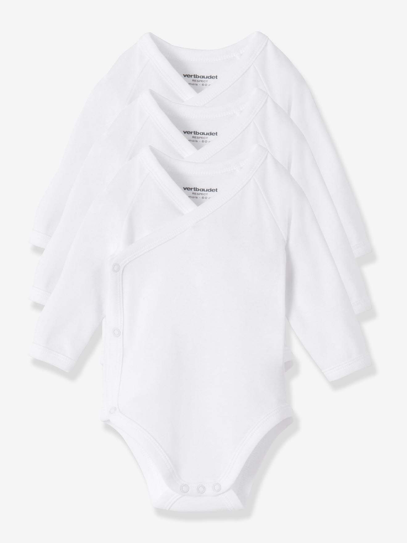 SOLDES - Lot de 3 bodies naissance Bio Collection blanc manches longues blanc vertbaudet