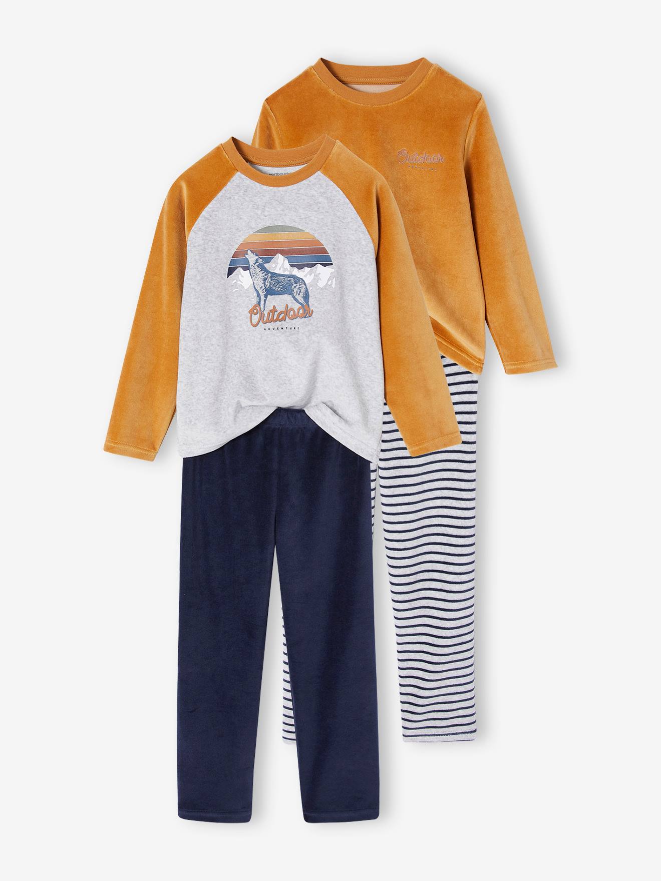 Lot de 2 pyjamas Loup en velours garçon caramel