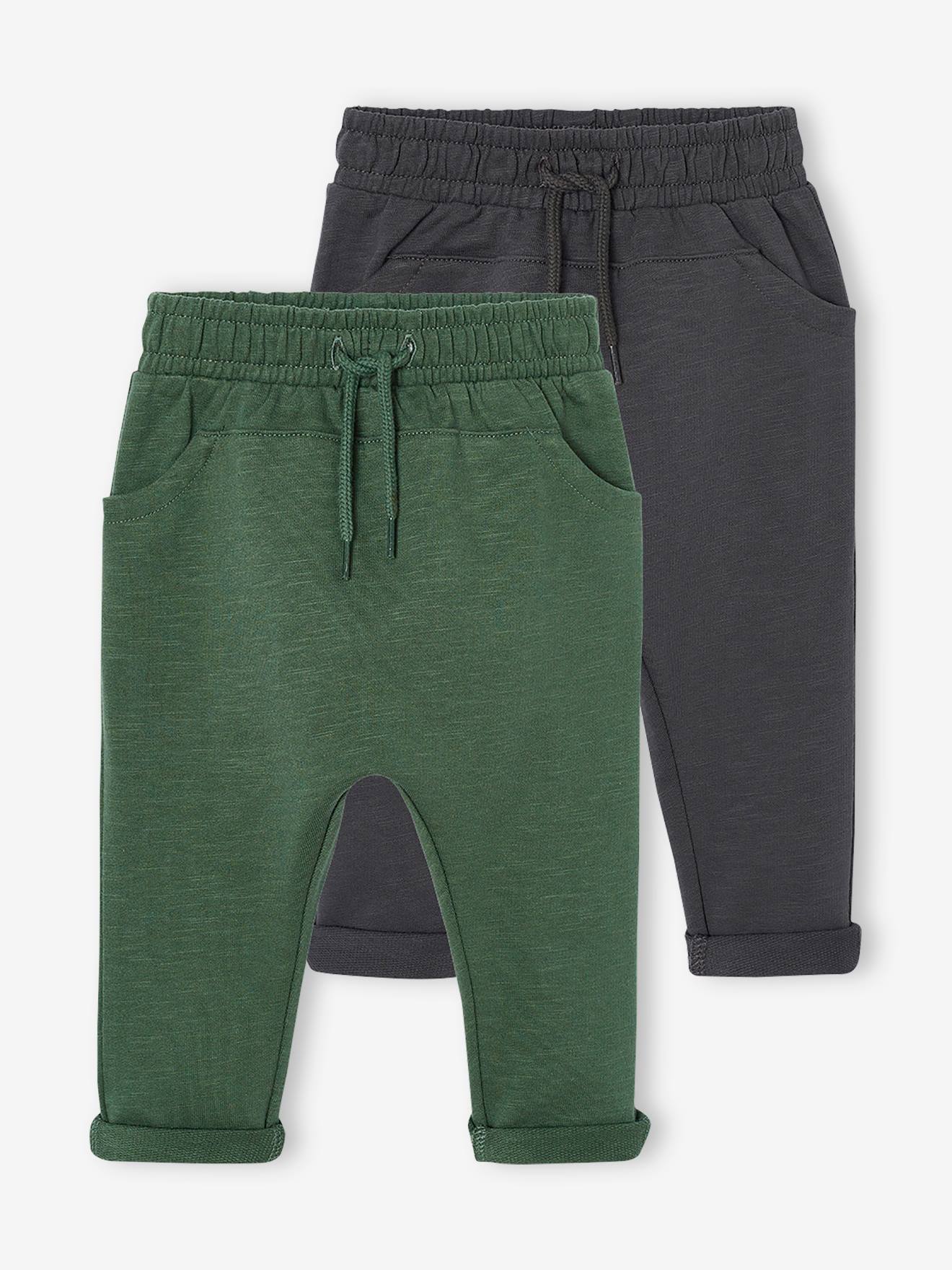 Lot de 2 pantalons bébé en molleton vert sapin + anthracite