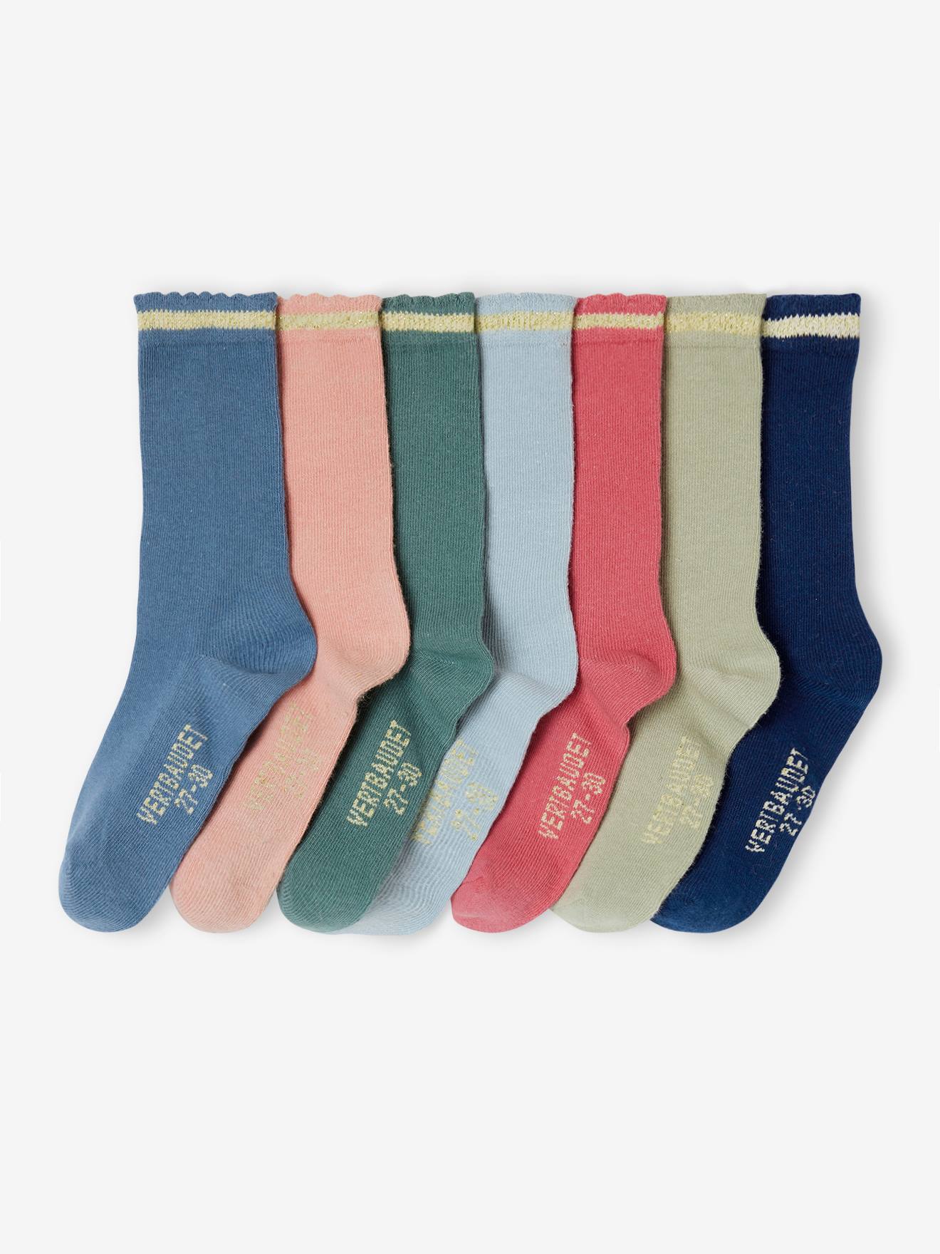 Lot de 7 paires de mi-chaussettes fille lurex bleu