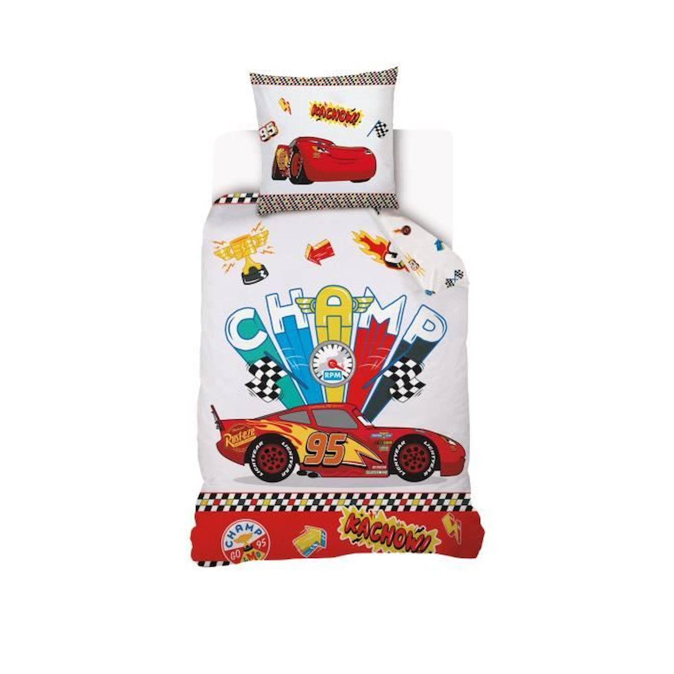 Disney - Disney - Housse De Couette Cars Disney 140x200 Cm + 1 Taie D'oreiller 63x63 Cm - 100% Coton - Blanc Et Rouge Blanc