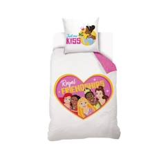 -DISNEY - Housse de couette Disney Princesses Cœur 140x200 cm + 1 Taie d'oreiller 63x63 cm - 100% Coton - Blanc