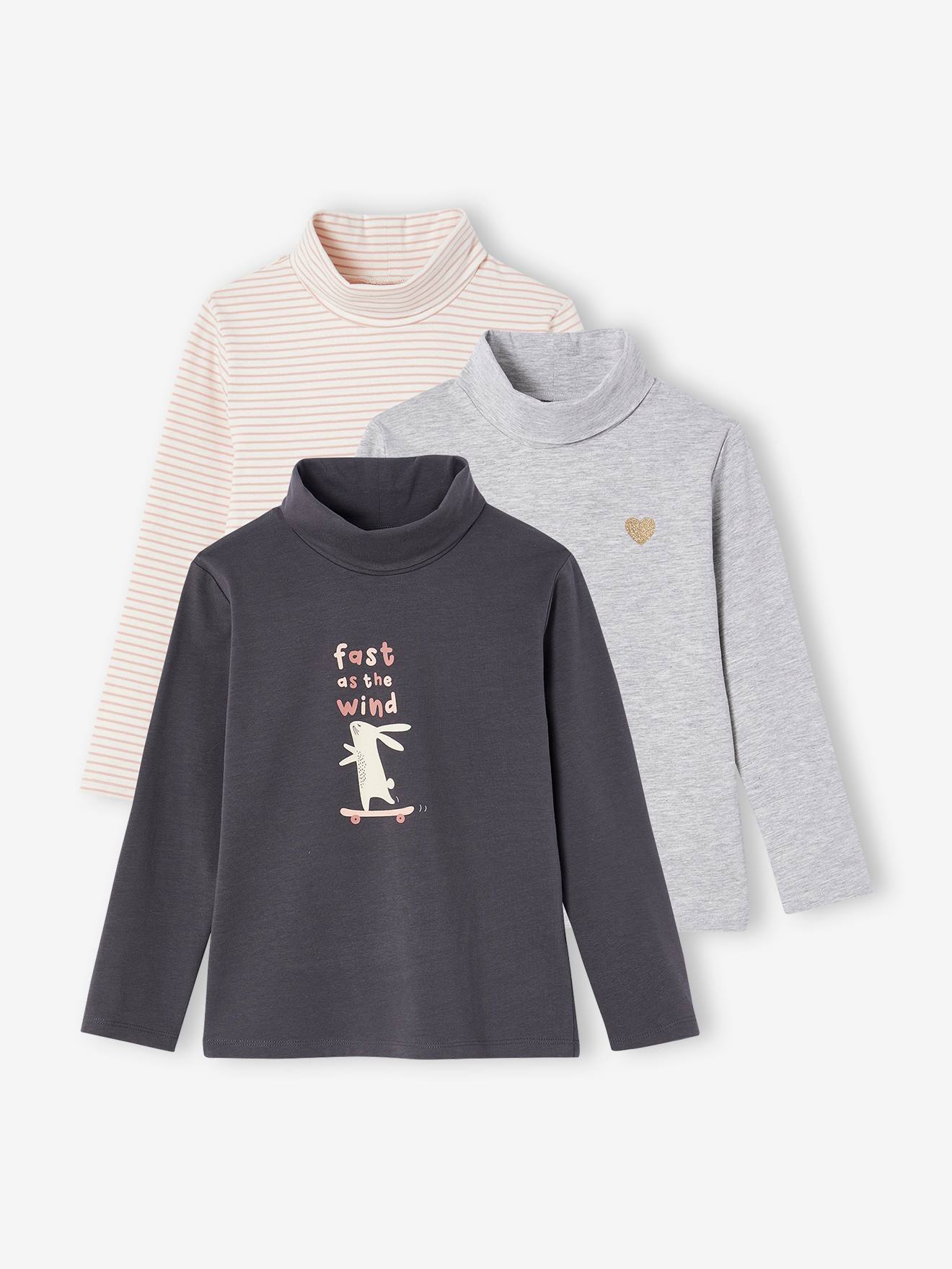 Lot de 3 T-shirts col roulé fille anthracite