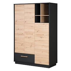 Chambre et rangement-Armoire Bébé 3 Portes Lenn - ROBA - Anthracite / Chêne Artisan - Élégance et Praticité