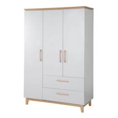 Chambre et rangement-Armoire Bébé 3 Portes Battantes Caro - ROBA - Gris Clair / Chêne - Penderie, Tiroirs et Étagères