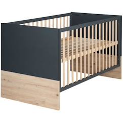 Chambre et rangement-ROBA Lit Bébé Évolutif Lenn Réglable sur 3 Hauteurs - 70 x 140 cm - Convertible en Lit Junior - Anthracite / Décor Bois